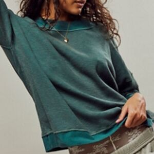 Free People Better Days Green Waffle Pull Over